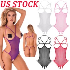 Women Transparent Bodysuits Cupless Open Crotch Babydoll Lingeries Nightwear