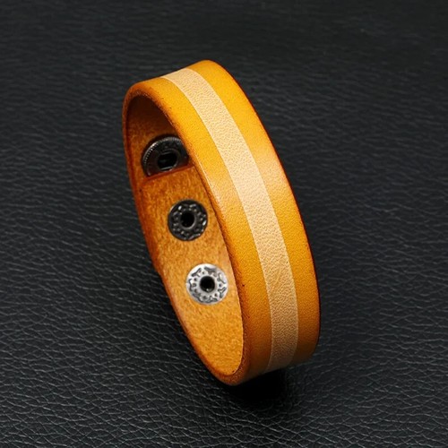 Genuine Leather Wide Bracelet Bangle Punk Wristband Fashion Rock Jewelry For Men - 第 17/19 張圖片