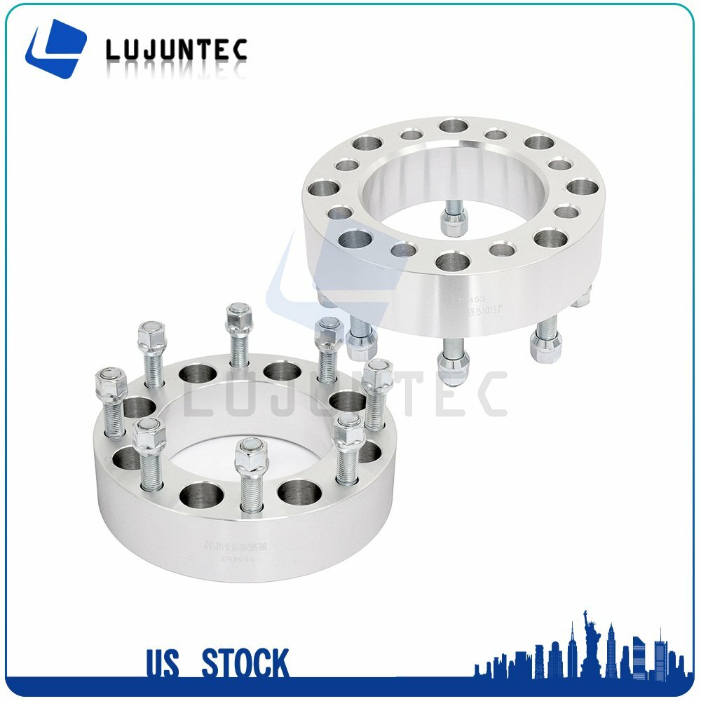 8 Lug Wheel Spacers 2" (50mm) - Hub Bore 126.15mm, M14x1.5 Studs | For Chevy Silverado 2500, GMC Sierra, Hummer H2 | 2PCS 8x165.1mm Adapters