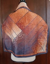 Vintage Navy Blue Orange 26" Square Scarf Abstract Asymmetrical Pattern