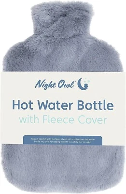 Hot Water Bottle with Grey Faux Fur Cover 32.5cm 2 Litre Night Owl Grey