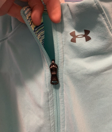 Under Armour Women's Medium Fitted Aqua Blue Full Zip Long Jacket Shirt Pockets - Picture 5 of 13
