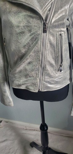 Women’s Silver Metallic Cavalini Vegan Leather Jacket Size S - Picture 3 of 12