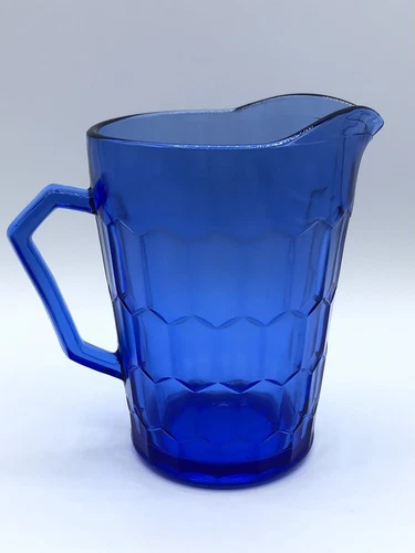 Vintage Cobalt Blue Depression Glass Honeycomb Creamer, Small Pitcher 4.25" MCM