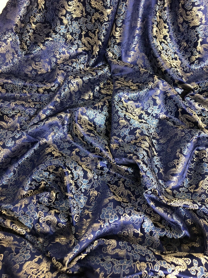 1 mtr navy blue/silver dragon print oriental chinese brocade fabric..45” wide - Image 4 of 4