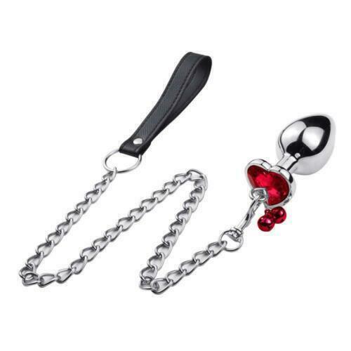 Anal Insert Vaginal Plug Metal Butt Massager Bell Traction Chain Heart Crystal - Picture 15 of 15