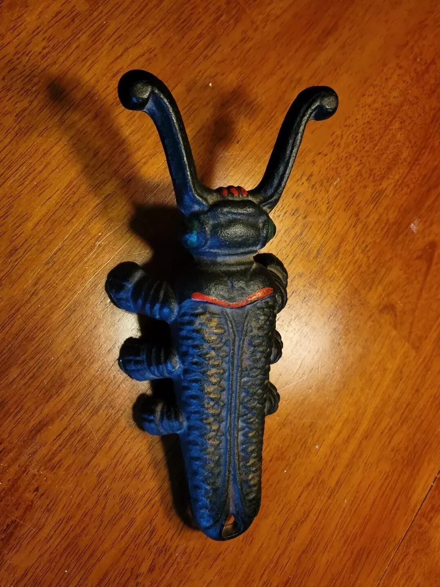 ANTIQUE CAST IRON BOOT JACK CRICKET BEETLE BUG PAINTED DOOR STOP John Wright J.W