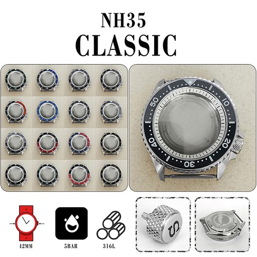 For NH35/NH36/4R Movement 42MM Stainless Steel Mineral Mirror Watch Case SKX007