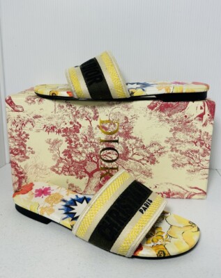 Christian Dior Paris DWAY Embroidered Slides Sandals Size 37 | eBay