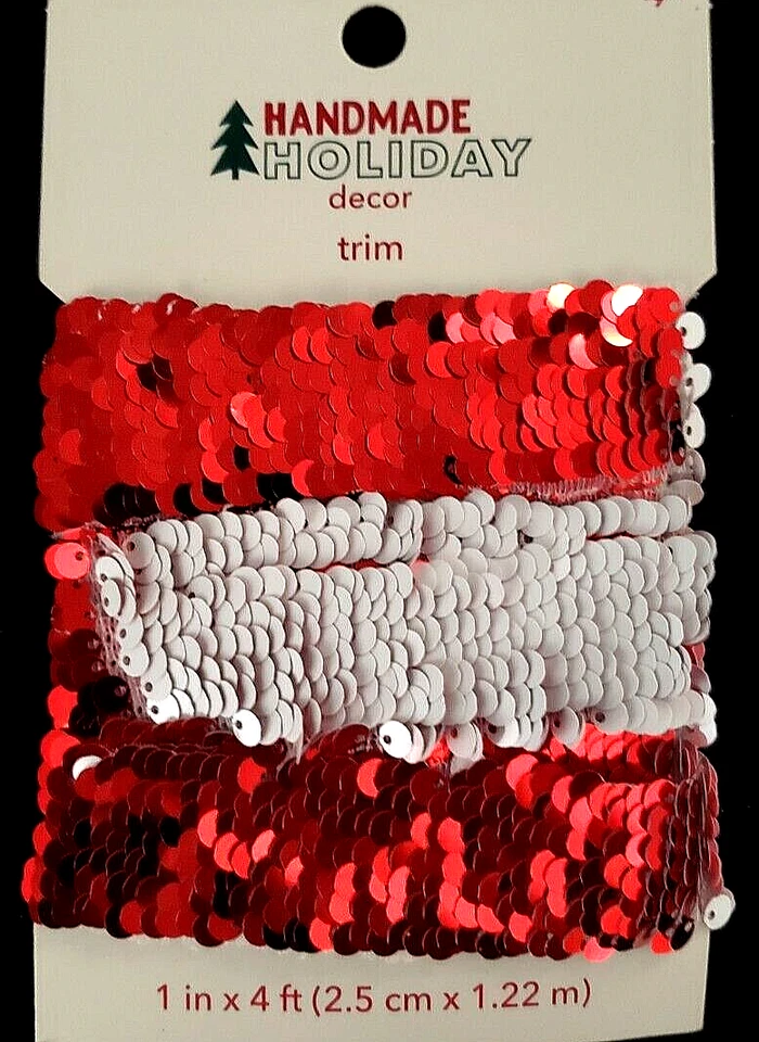 HANDMADE HOLIDAY Décor Flip Sequin Trim 1'' - RED & WHITE - 4 ft - Image 2 of 2