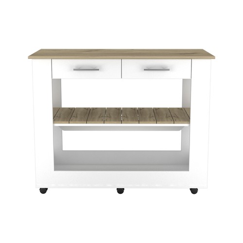 Cala Kitchen Island 46, Six Casters, Two Drawers, Lower Open Shelf -White / Li - Picture 2 of 5