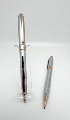 Vintage Pierre Cardin Silver & 18k Gold Plated Ballpoint Pen and Pencil Set-MINT - Picture 4 of 4