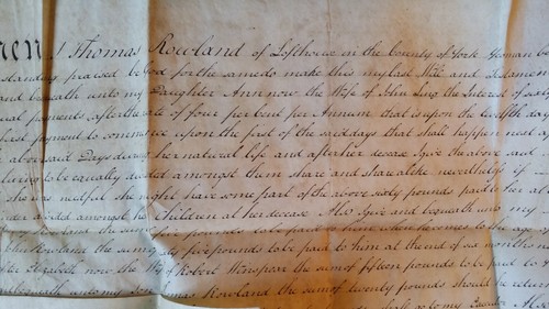 1793 GEORGE III 18TH C VELLUM WILL - THOMAS ROWLAND - LOFTHOUSE YORKSHIRE - Picture 9 of 12