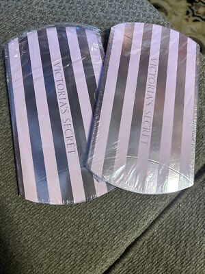 Set 2 VICTORIA'S SECRET Shiny Pink Stripe Gift Boxes With Paper Tag Vintage NEW!