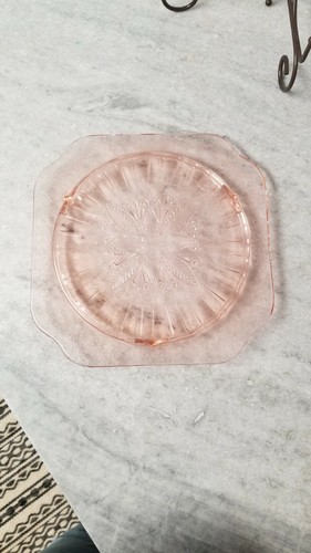 VINTAGE PINK DEPTESSION GLASS CAKE DESERT FOOTED PLATTER TRIVET NO DAMAGE D55 - Picture 2 of 6