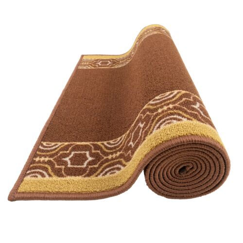Custom Size Washable Non Slip Trellis Design Brown Runner Rug 26"/30"/36" Width - Picture 3 of 5
