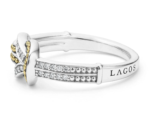 🆕New LAGOS Newport Two-Tone 18K Gold Sterling Silver Knot Diamond Ring Size 7 - Picture 5 of 6