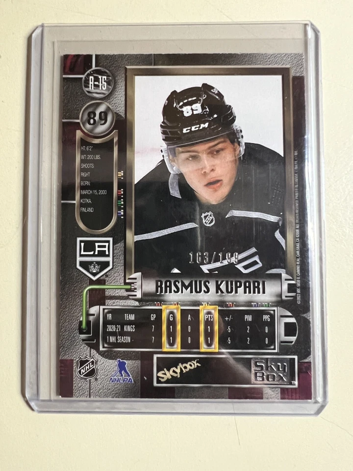 2021 Skybox Metal Universe Retro Purple Spectrum 163/199 Rasmus Kupari Rookie RC - Image 2 of 2