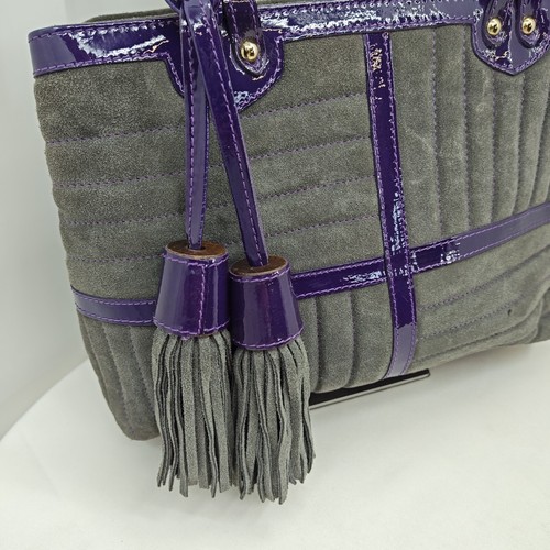 CLAUDIA FIRENZE Handtasche grau Wildleder mit lila Lacklederbesatz - Bild 2 von 15