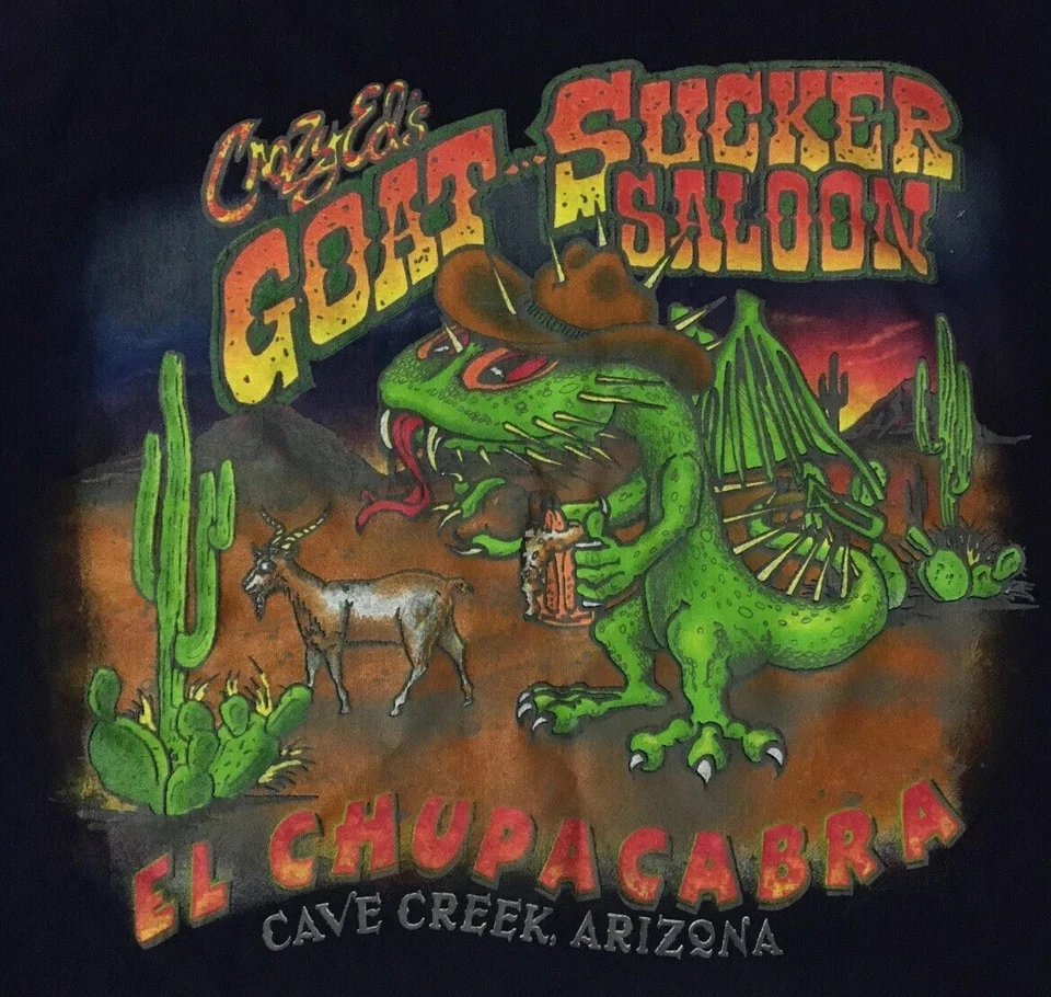 Vtg 90s Goat Sucker Bar Faded Chupacabra Shirt L Arizona Funny Beer Biker Grunge - Image 3 of 4