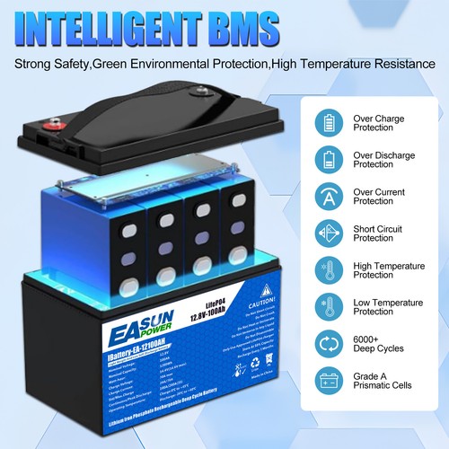 Batteria LiFePO4 100ah 12V per impianto solare camper campeggio UK-Stock - Foto 3 di 7
