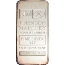 10 oz JM Silver Bar - Johnson Matthey .999 Fine Secondary Market 90.83 per troy oz