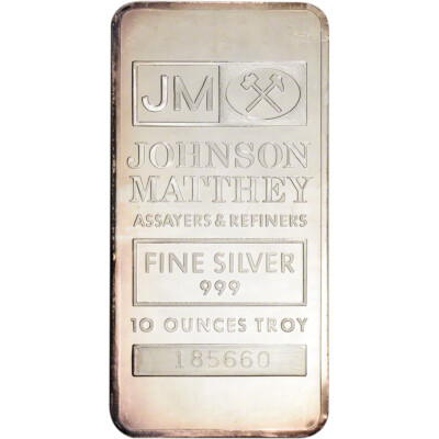 米国正規販売店購入10オンス　シルバーバー-ジョンソンマッセイ Johnson Matthey 10 oz .999 Fine Silver Bar - Rare Extremely