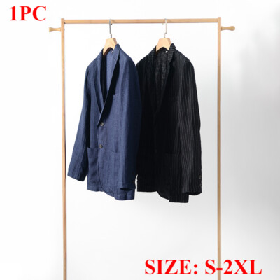 Herren Leinen Blazer Streifen Anzug Jacke Mäntel Formell Oberteile Einreiher Freizeit