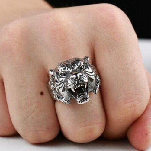Bague homme Chevalière Tigre, REGLABLE toutes tailles de doigt