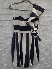 New Valentino One Shoulder Stripe Mini Dress Black/Cream Size 38