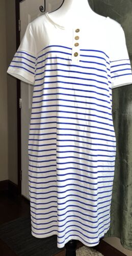 Neu ohne Etikett blau/weiß gestreiftes Shirtkleid bequem Größe Large dehnbar - Bild 2 von 5