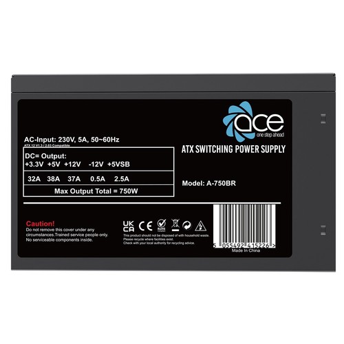 ACE BLACK 750W PSU ATX Desktop PC Power Supply Unit Quiet 120mm Fan PCI-E SATA - Picture 11 of 12