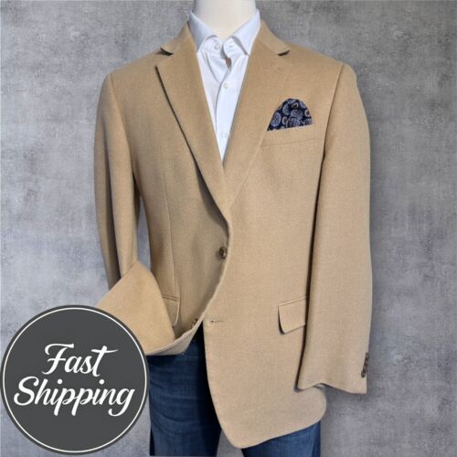 MICHAEL KORS Mens Blazer Sport Coat Two Button Jacket 42L Camel Wool Tan Suits