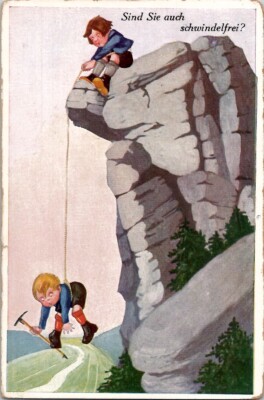 Children Mountaineering Sind Sie Auch Schwindelfrei Vintage Postcard Spc19