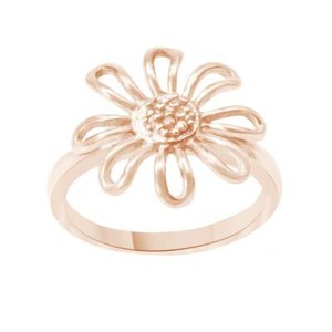 Authentic Modern Chamomile Flower Outline 14K Rose Gold Plated Silver Ring For Women's