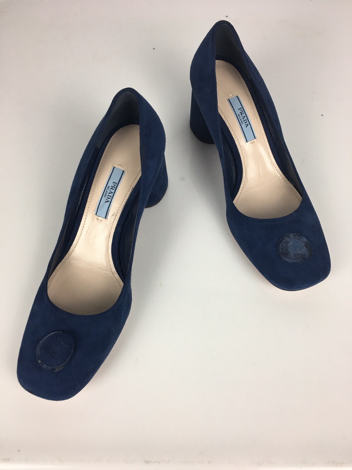 prada blue suede pumps