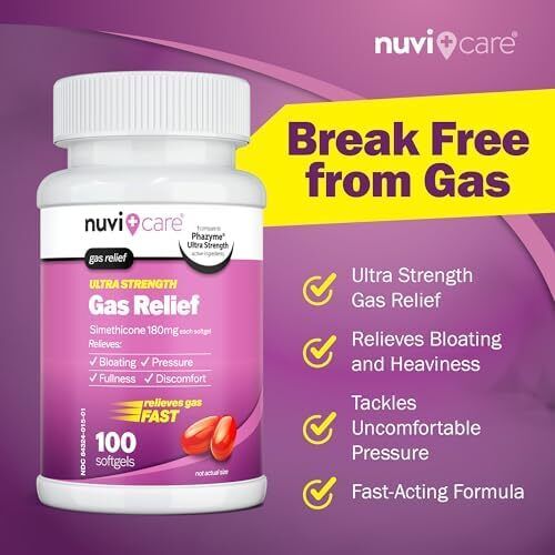 Ultra Strength Gas Relief - Simethicone 180mg Softgels - Anti Gas and Bloating R - Picture 4 of 8
