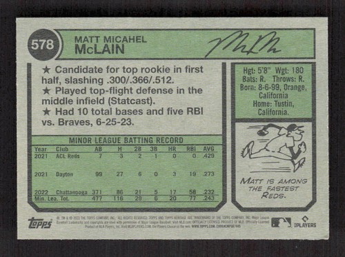 2023 Topps Heritage High Number #578 Matt Mclain RC ROOKIE - Picture 2 of 2