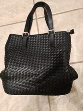 Charming Charlie Black Purse Weave Pattern With Silver Hardware