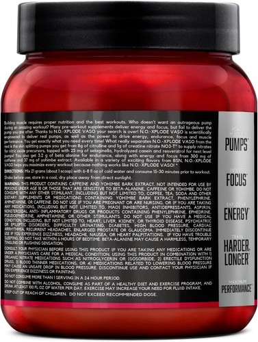 BSN NO Xplode VASO Pump Nitric Oxide Pre-Workout 5 Flavors 24 Servings New - Picture 17 of 26