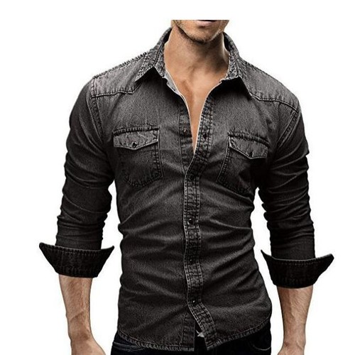 Mens Denim LongSleeveChest Snap Button Contrast Comfortablestylish for daily wea - Picture 6 of 18
