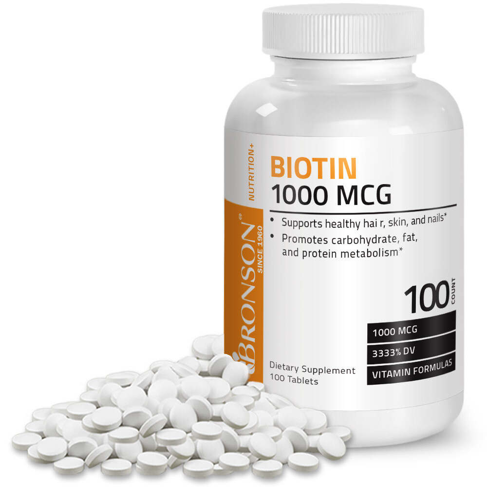 Bronson Biotin 1000 мкг, Здоровые волосы, кожа и ногти, 100 таблеток