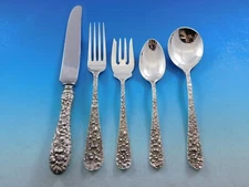 Rose by Stieff Sterling Silver Flatware Set For 8 Service 45 Pieces Repousse