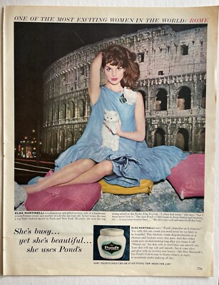 1960 Pond s Cold Cream Vintage Print Ad Rome Elsa Martinelli 