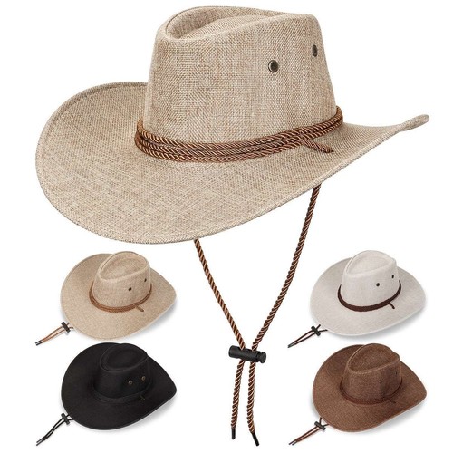 Women Mens Summer Bucket Cap Cowboy Fedora Hat Wide Brim Linen Mesh Hats Outdoor - 第 1/16 張圖片