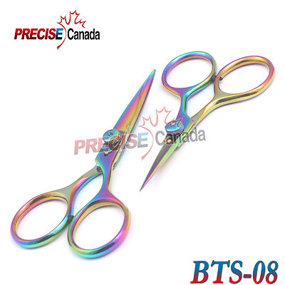 Razor Scissors 4'' & 5'' Set Rainbow Plasma Coating Super Sharp Blades Fly, BTS-08