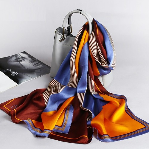 Women's 100 Long Silk Scarf Shawl Wraps Simple Stripes For All Seasons - Picture 4 of 5
