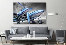 Airplane Propeller Black and White US Air Force Aircraft, Sky Wall Canvas Print