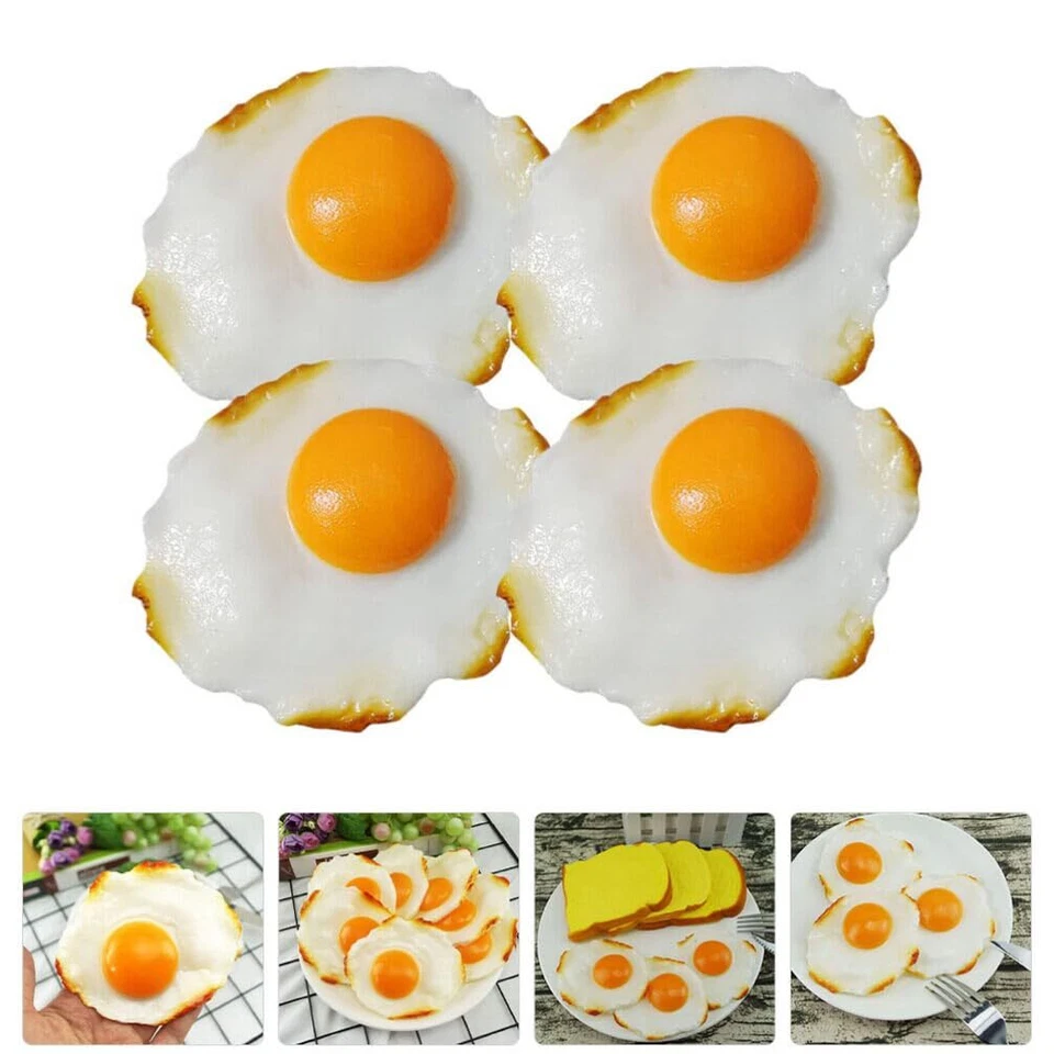 4 PCS Artificial Fried Egg Model Fake Food Simulation for Home Kitchen Display - Image 3 of 4