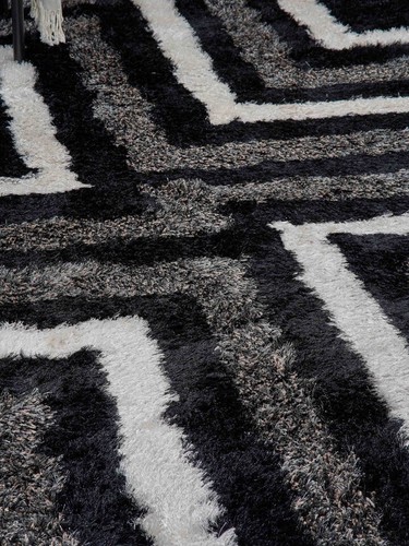 Alfombra ecológica de poliéster acolchada a mano peluda geométrica marrón beige BBK00013 - Imagen 2 de 42